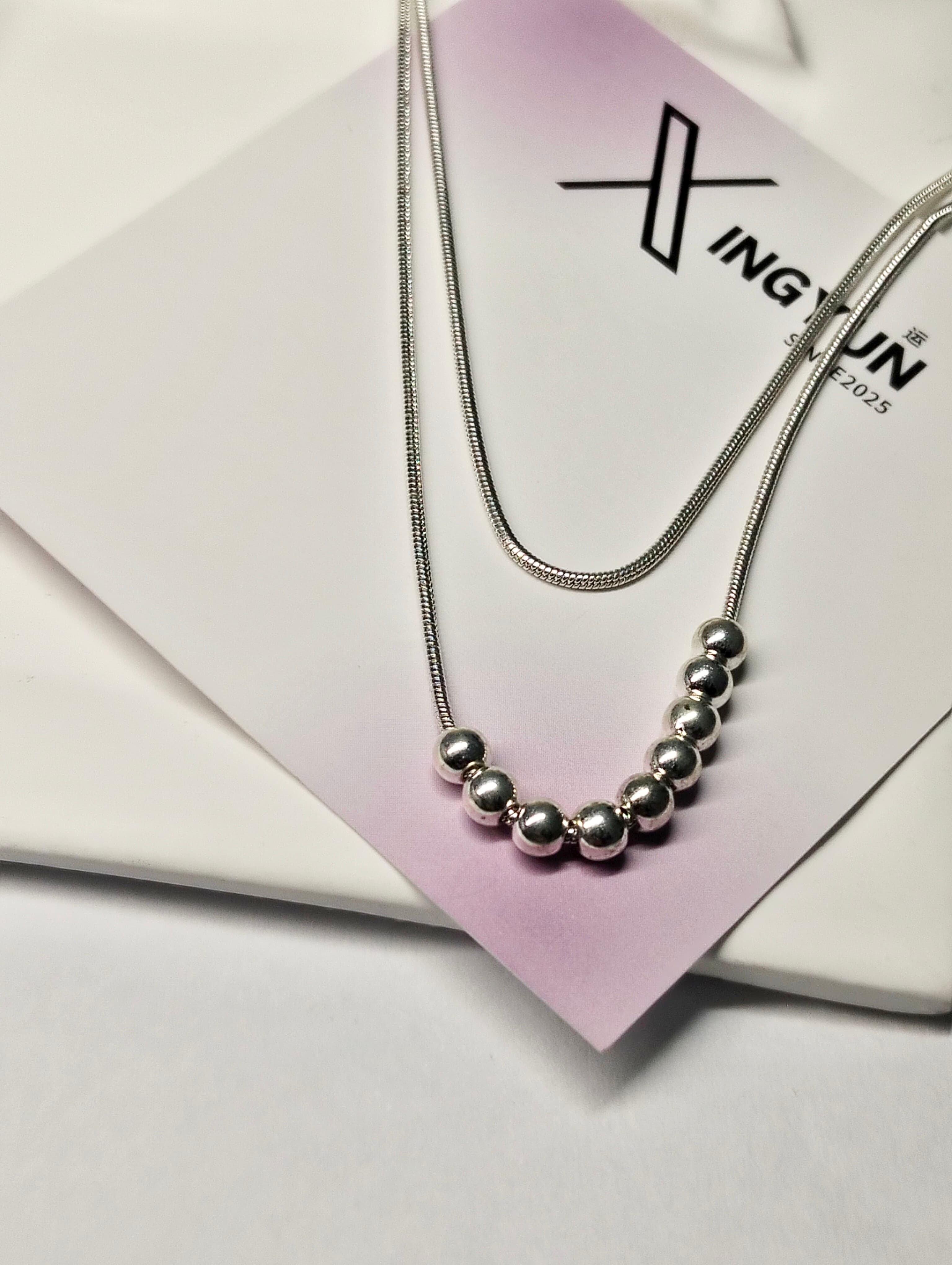 925 Silver Plated Beaded Necklace 925镀银 简约圆珠项链